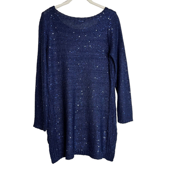 Fontana Womens Lightweight Tunic Sweater M/L Blue All Over Sequins - Picture 3 of 6